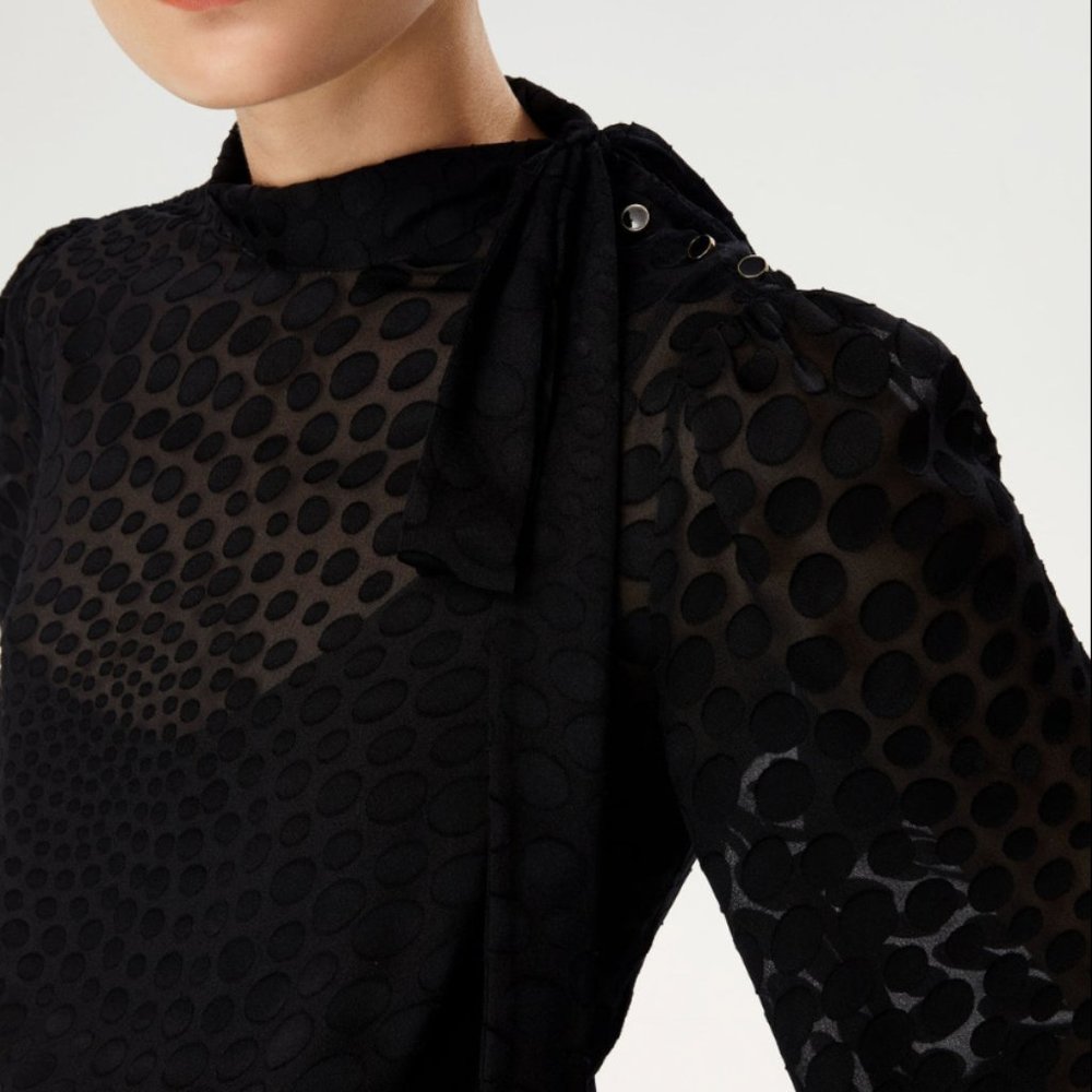 Polka Dot Sheer Long-sleeve Dress - Picture 2 of 4